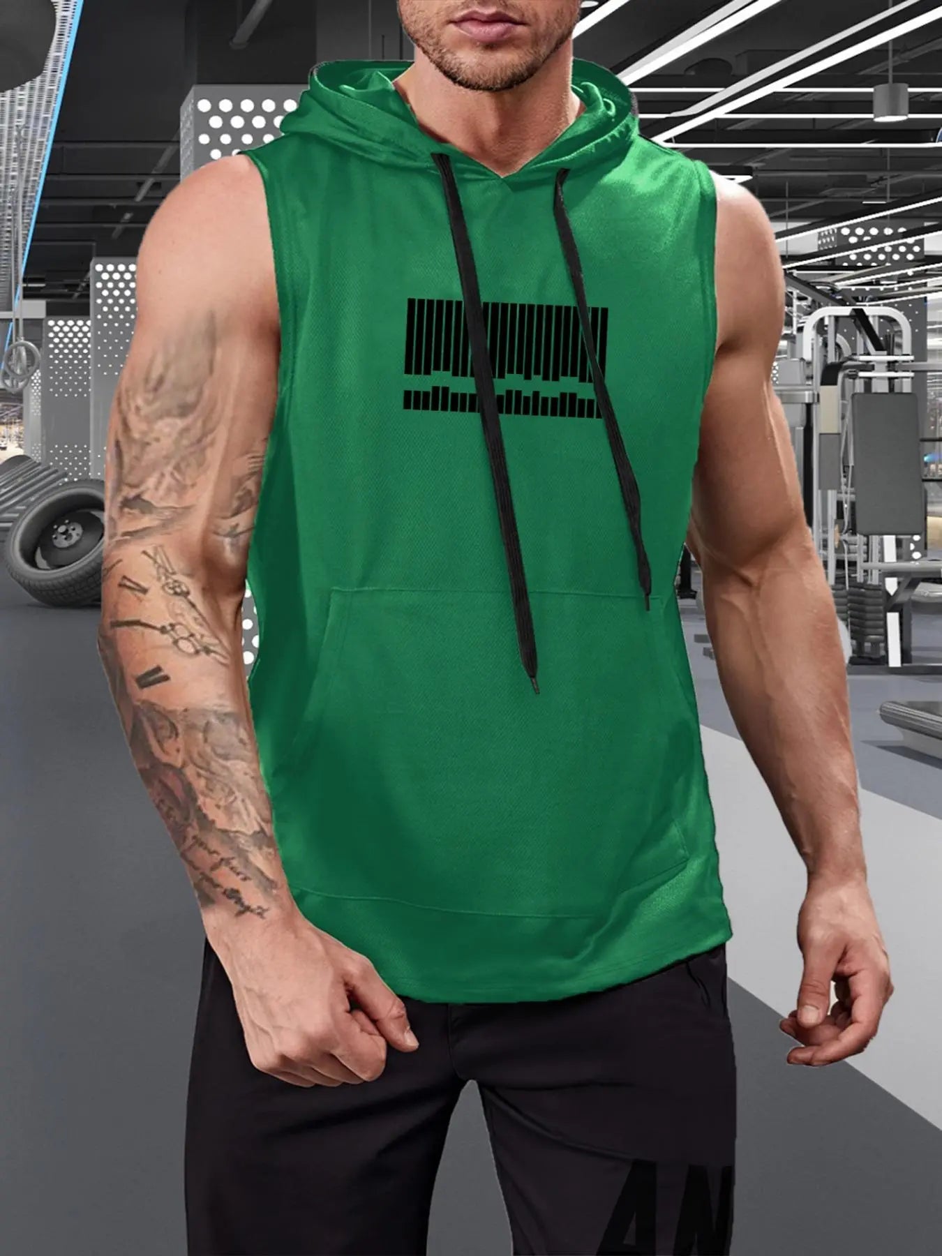 Graphic Drawstring Hooded Sweat Activated Sports Top